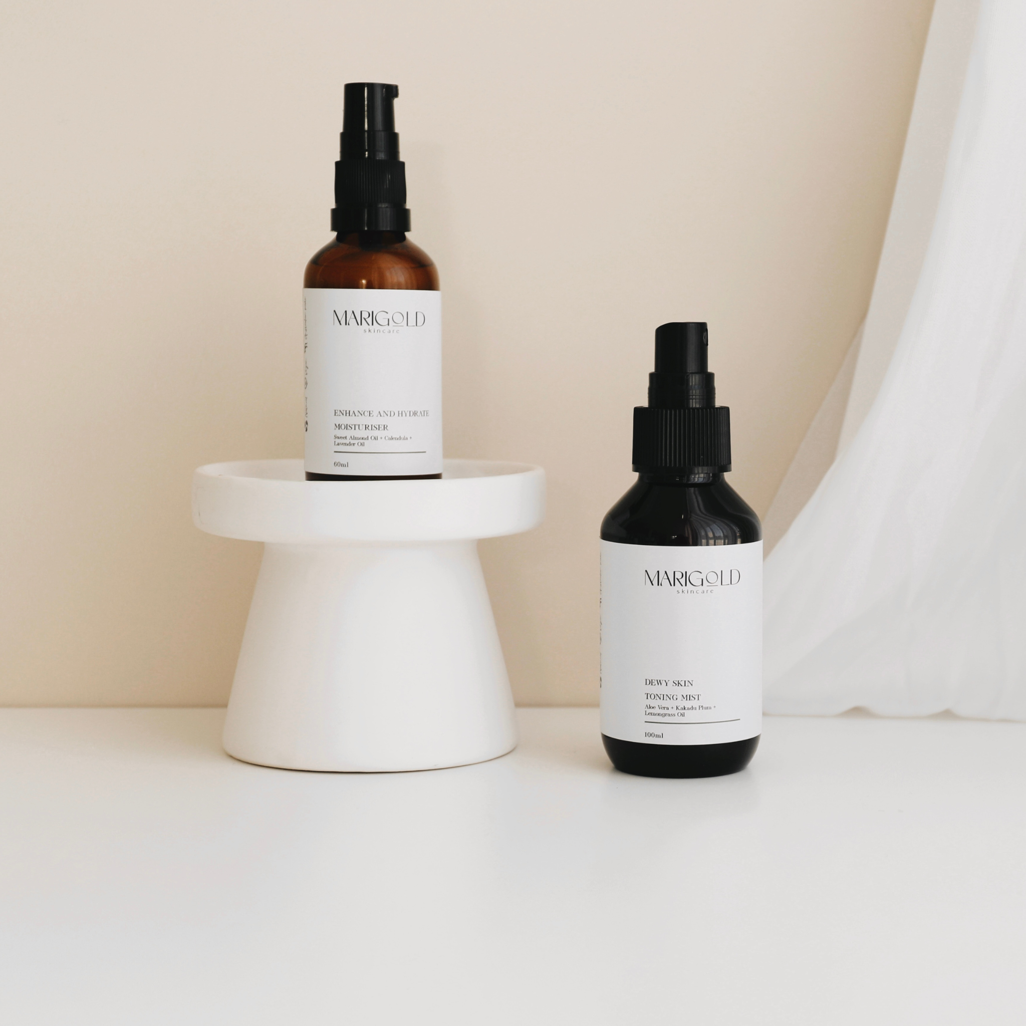 Marigold Skincare Sensitive Skin Package featuring gentle cleanser, soothing serum, and hydrating cream for sensitive skin care