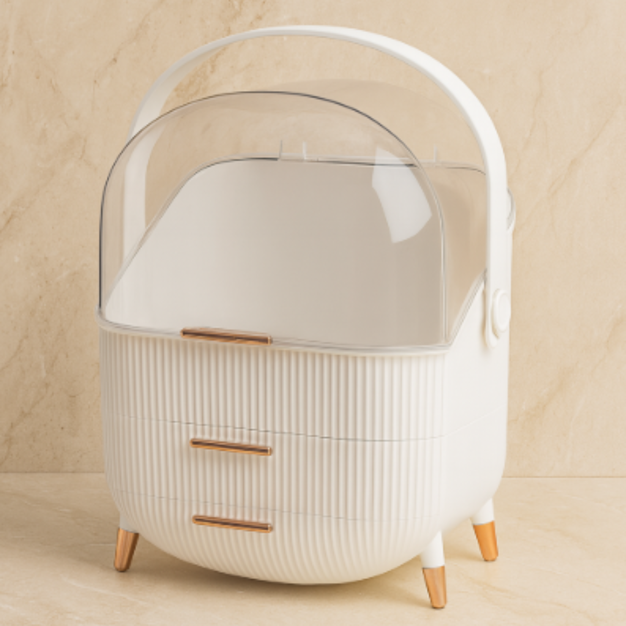 Teal skincare organiser box with dust-proof cover from the Marigold Radiance Collection, ideal for storing skincare, makeup and vanity essentials.