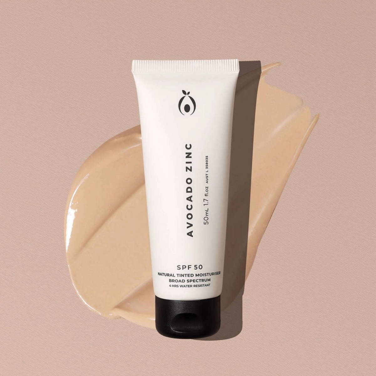 Avocado zinc tinted moisturiser SPF 50 light shade by Marigold Skin, natural mineral sunscreen for sensitive skin with hydrating and sun protection benefits