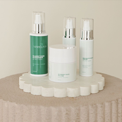 Luxury 3-step facial spa kit including cleanser, exfoliating polish, and nourishing cream for smooth, radiant skin