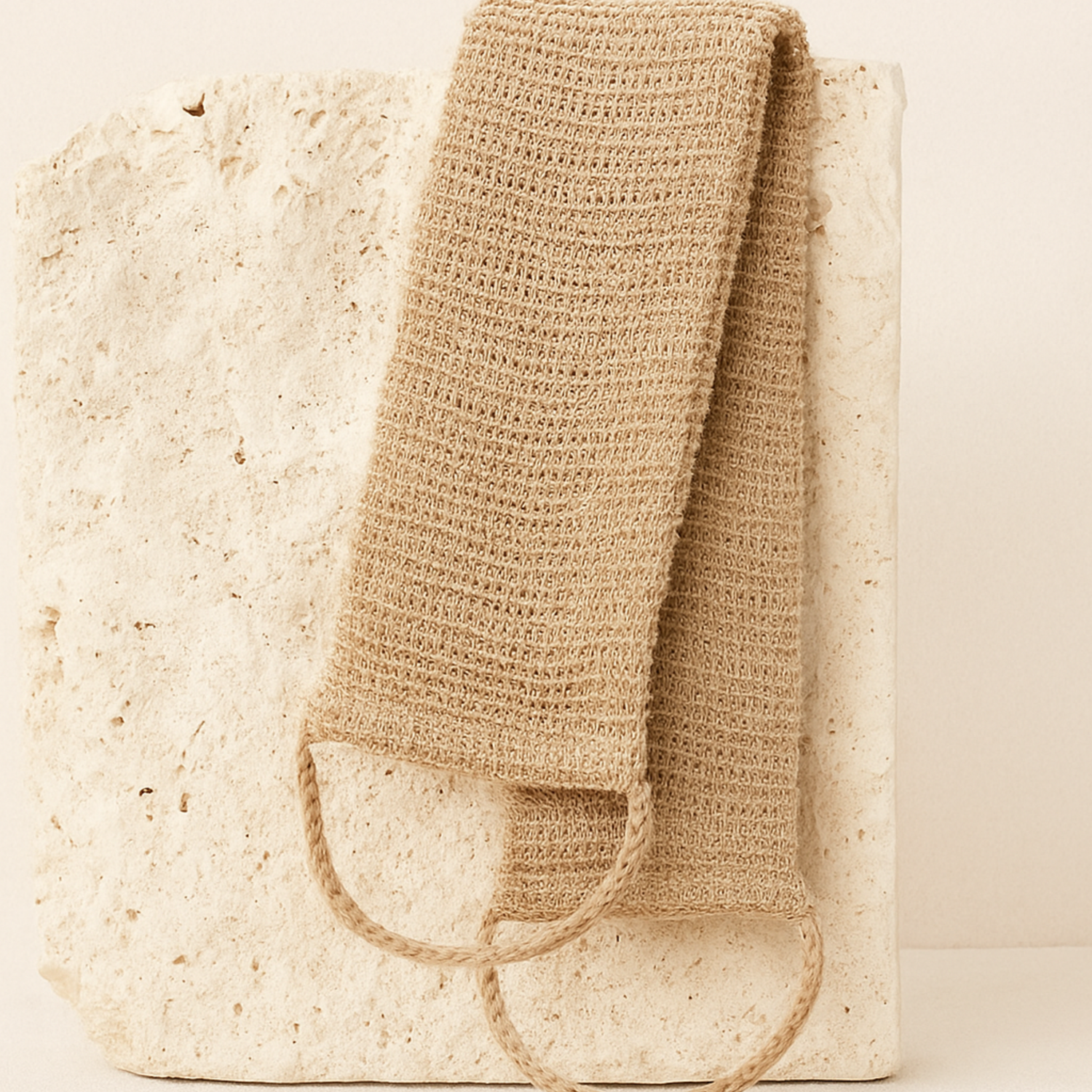 Exfoliating body loofah made from natural plant fibres for gentle full-body exfoliation, improved circulation, and soft, radiant skin